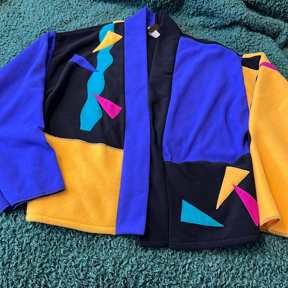 Maralyce Ferree Fleece Coat/sweater Size S Color Block yellow, blue, Black, pink